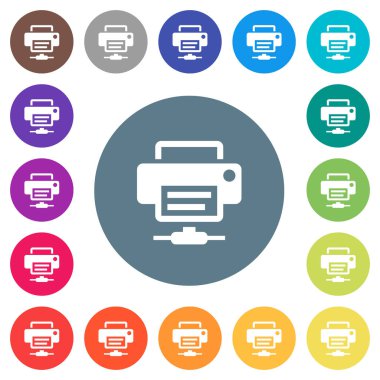 Ağ Yazıcı düz beyaz simgeleri yuvarlak renkli arka planlar. 17 arka plan renk değişimleri dahil.