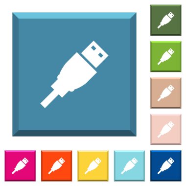 USB fişini beyaz simgeleri çeşitli moda renklerde ucu keskin kare düğmeleri