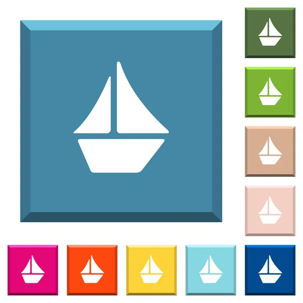 Velero Iconos Blancos Los Botones Cuadrados Con Bordes Varios Colores — Vector de stock