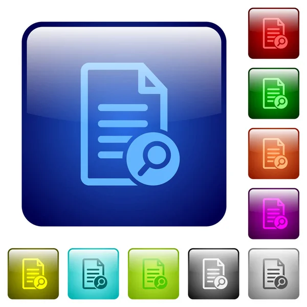 Buscar Iconos Documentos Color Cuadrado Redondeado Conjunto Botones Brillantes — Vector de stock