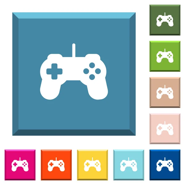 Controlador Juegos Iconos Blancos Botones Cuadrados Con Bordes Varios Colores — Vector de stock