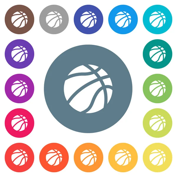 Koszykówka Płaskie Białe Ikony Okrągły Kolor Tła Zmiany Koloru Tła — Wektor stockowy
