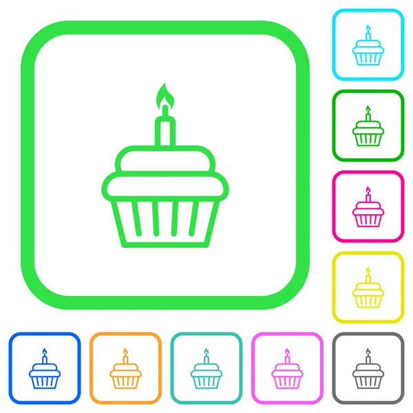 Birthday Cupcake Vivid Colored Flat Icons Curved Borders White Background — Stock Vector