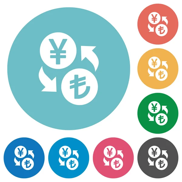 Yen Lira Money Exchange Flat White Icons Color Backgrounds — Stock Vector