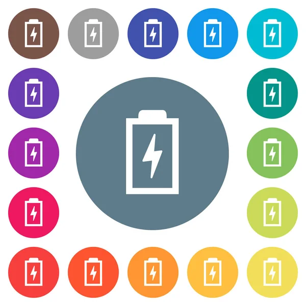 Batterie Mit Energiesymbol Flache Weiße Symbole Auf Runden Farbigen Hintergründen — Stockvektor