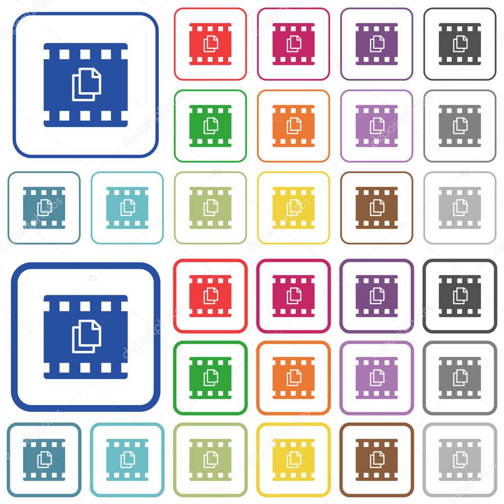 Copy movie color flat icons in rounded square frames. Thin and thick versions included.