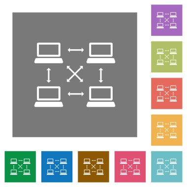 İçerik dağıtım ağı düz simgeler basit renkli kare arka planlar üzerinde