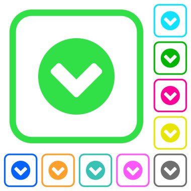 Chevron canlı renkli düz simgeler beyaz arka plan üzerinde eğri sınırları içinde aşağı