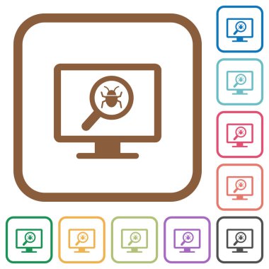 Kare kare beyaz arka plan üzerinde renkli basit simgeler tarama Spyware yuvarlak