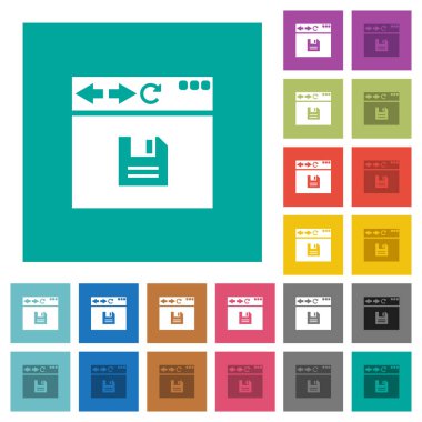 Multi Kaydet tarayıcı düz simgeler düz kare arka plan üzerinde renkli. Beyaz ve koyu kutsal kişilerin resmi varyasyon hover veya etkin efektleri dahil.