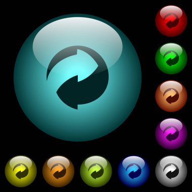 Simge simgeler siyah arka plan üzerinde renkli ışıklı küresel cam düğmeleri ambalaj eko. Siyah veya koyu şablonları için kullanılabilir