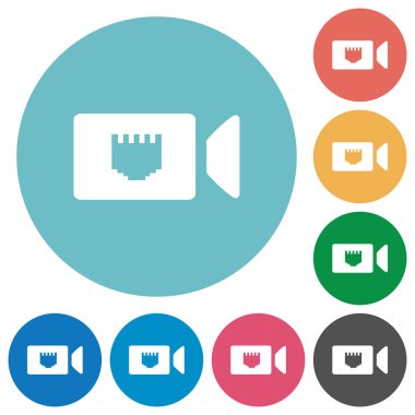 IP kamera düz beyaz simgeleri yuvarlak renkli arka planlar