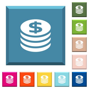 Modaya uygun çeşitli renklerde ucu keskin kare düğmeleri beyaz simgeler doları paralar