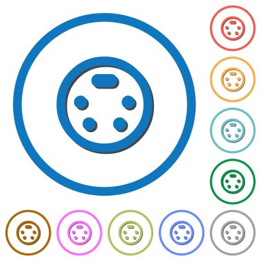 Beyaz arka plan üzerinde yuvarlak özetliyor gölgelerde ile S-video konektörünü düz renk vektör simgeleri