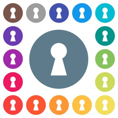 Anahtar deliği düz beyaz simgeleri yuvarlak renkli arka planlar. 17 arka plan renk değişimleri dahil.