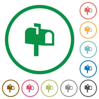 Posta kutusu düz renk simgeleri özetliyor beyaz arka plan üzerinde yuvarlak