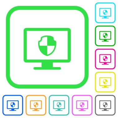 Bilgisayar güvenlik canlı renkli düz simgeler beyaz arka plan üzerinde eğri sınırları içinde