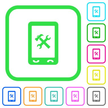 Mobil bakım canlı renkli düz simgeler beyaz arka plan üzerinde eğri sınırları içinde