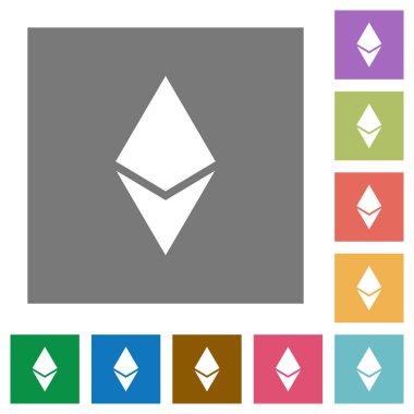 Ethereum dijital cryptocurrency düz simgeler basit renkli kare arka planlar üzerinde