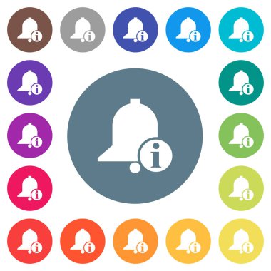 Uyarı mektubu düz beyaz bilgi simgeleri yuvarlak renkli arka planlar. 17 arka plan renk değişimleri dahil.