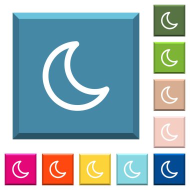 Şekil beyaz simgeleri çeşitli moda renklerde ucu keskin kare düğmeleri moon