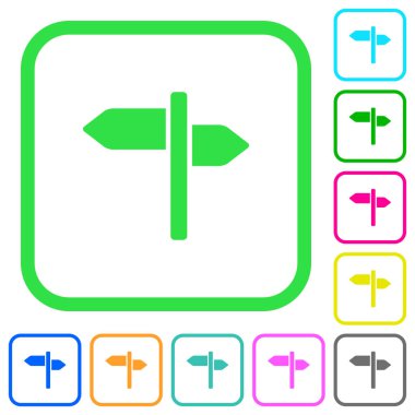 Beyaz arka plan üzerinde eğri sınırları tabelasını canlı renkli düz simgeler