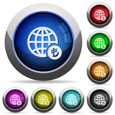 Online Lira ödeme simgeleri parlak düğmeler ile çelik çerçevelemek yuvarlak