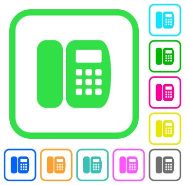 Ofis telefon canlı renkli düz simgeler beyaz arka plan üzerinde eğri sınırları içinde