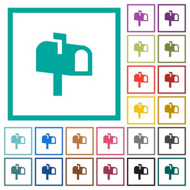 Posta kutusu düz renk simgeleri beyaz arka plan üzerinde çeyreği çerçeveli