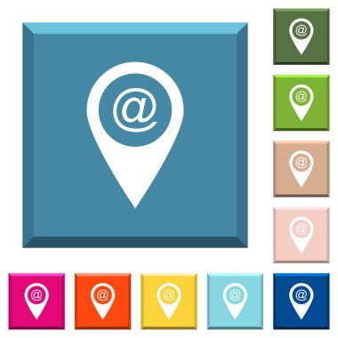 E-posta beyaz simgeler çeşitli moda renklerde ucu keskin kare düğmeleri olarak GPS harita konuma gönder