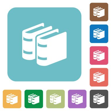 İki kitap yuvarlak renkli kare arka planlar üzerinde düz simgeler beyaz