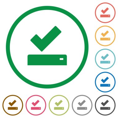 Düz renk simgeleri beyaz arka plan üzerinde yuvarlak Anahatlarda başarıyla kaydedildi