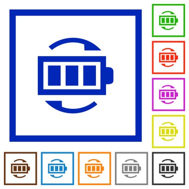 Kare kare beyaz arka plan üzerinde şarj edilebilir pil düz renk simgeleri