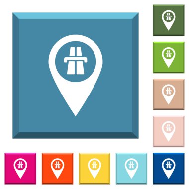 Otoyol Gps konumu beyaz simgeleri çeşitli moda renklerde ucu keskin kare düğmeleri göster