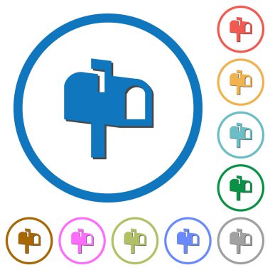 Posta kutusu düz renk vektör simgeler gölgelerde ile özetliyor beyaz arka plan üzerinde yuvarlak