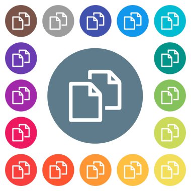 Düz beyaz belge simgelerini yuvarlak renkli arka planlar üzerinde kopyalayın. 17 arka plan renk değişimleri dahil.