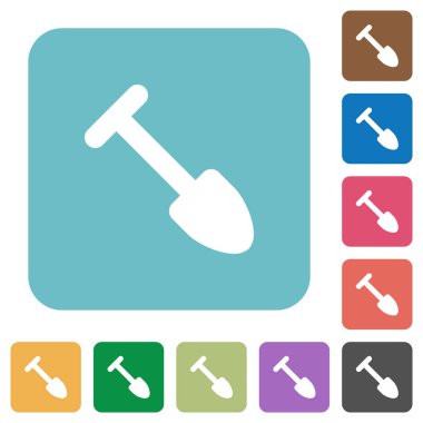 Beyaz düz simgeler yuvarlak renkli kare arka planlar üzerinde kürek