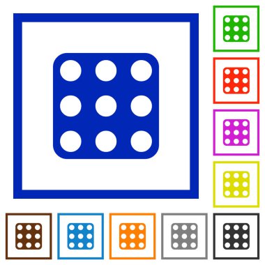 Kare kare beyaz arka plan üzerinde Domino dokuz düz renk simgeleri