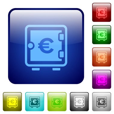 Yuvarlatılmış kare renkli parlak düğme içinde Euro güçlü bir kutu Icons set