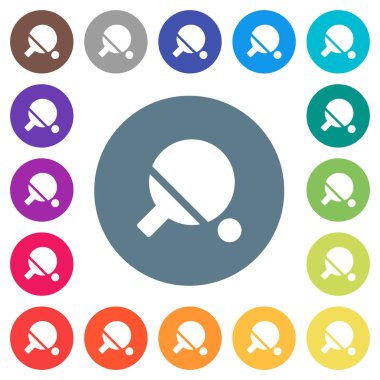 Masa Tenisi düz beyaz simgeleri yuvarlak renkli arka planlar. 17 arka plan renk değişimleri dahil.