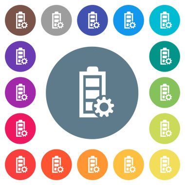 Güç yönetimi düz beyaz simgeleri yuvarlak renkli arka planlar. 17 arka plan renk değişimleri dahil.