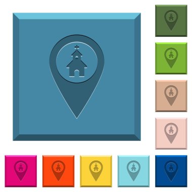 Kilise Gps harita konum kazınmış simgeler ucu keskin kare düğmeleri çeşitli moda renk