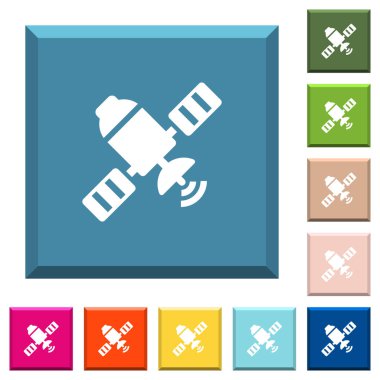 Uydu beyaz simgeleri çeşitli moda renklerde ucu keskin kare düğmeleri