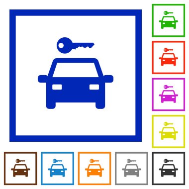 Araba Kiralama düz renk simgeleri beyaz arka plan üzerinde kare kare