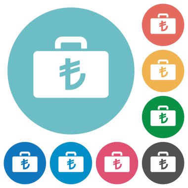 Türk Lirası çanta düz beyaz simgeleri yuvarlak renkli arka planlar