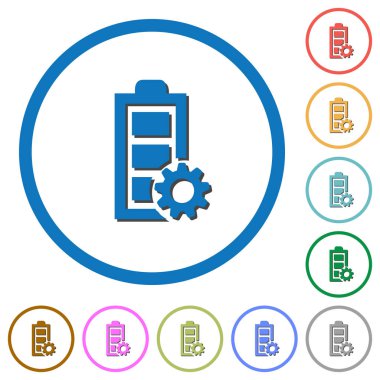 Güç yönetimi düz renk vektör simgeler gölgelerde ile özetliyor beyaz arka plan üzerinde yuvarlak