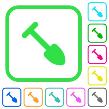 Beyaz arka plan üzerinde eğri sınırları içinde canlı renkli düz simgeler kürek