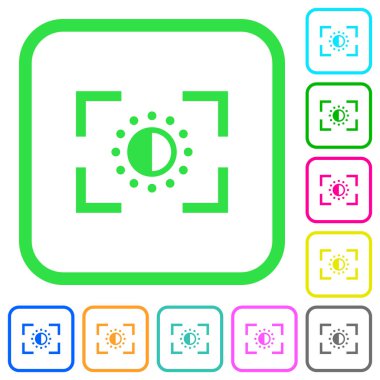 Beyaz arka plan üzerinde eğri sınırları içinde düz simgeler kamera Doygunluk ayarlama canlı renkte