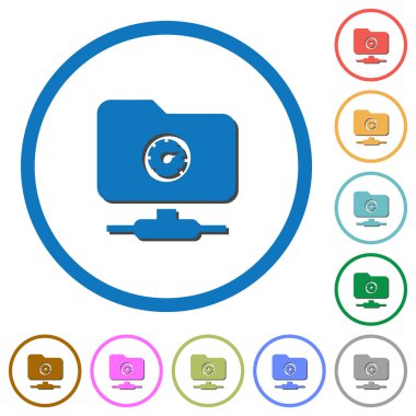 Yuvarlak FTP aktarımı hız düz renk vektör simgeler gölgelerde ile özetliyor beyaz arka plan üzerinde