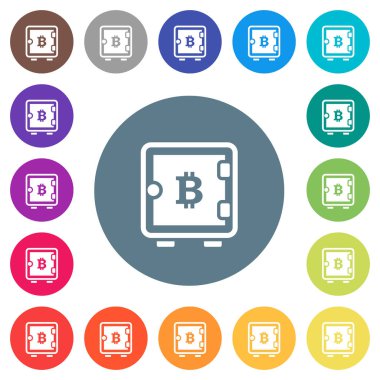 Bitcoin güçlü bir düz beyaz kutu simgeleri yuvarlak renkli arka planlar. 17 arka plan renk değişimleri dahil.